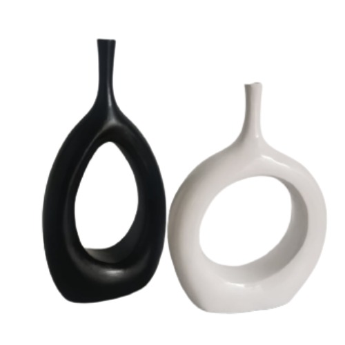 jarrones minimalistas de ceramica blanco y negro. jarrones decorativos modernos